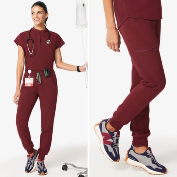 Figs Pants - Figs Zamor Jogger Scrub Pants Burgundy L J119